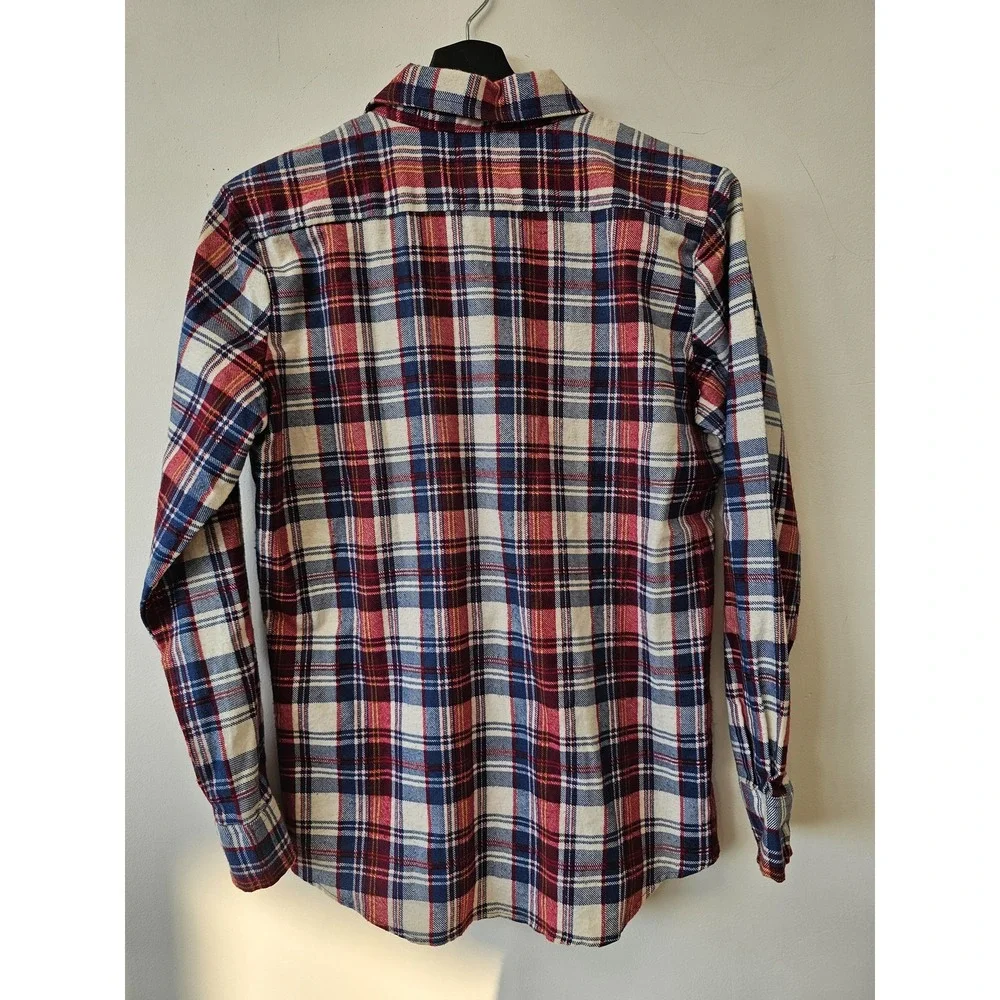 Vintage Flannel Shirt‎ Mens 34 Red Blue White Plaid Long Sleeve Western 90s